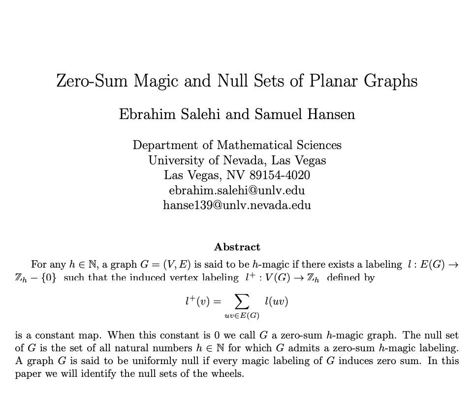Title and Abstract of Zero-Sum Magic and the Nulls Sets of Planar Graphs